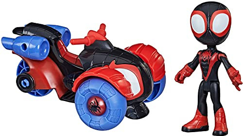 SPIDEY AND HIS AMAZING FRIENDS Hasbro Miles Morales Action-Figur und Techno-Racer Fahrzeug, für Kinder ab 3 Jahren, F1941, Mehrfarbig