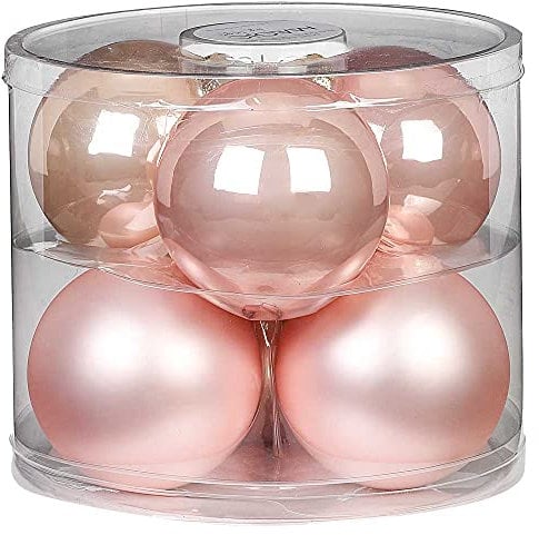 MAGIC Weihnachtskugeln Glas 10cm 6 STK. Christbaumkugeln Christbaumschmuck (Pearly Rose ( Rosa / Beige ))
