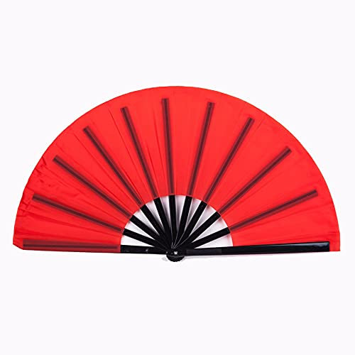 1SourceTek Chinese Nylon Cloth Handheld Folding Fan Folding Fan Chinese Kung Fu Tai Chi Fan Dance Birthday Gift Party Decoration (Red)
