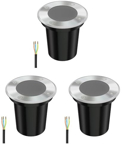 ledscom.de 3 Stück Bodeneinbauleuchte BOLI für außen, IP67, edelstahl, rund, 108mm Ø, 1x GU10 max. 15W, gefrostet
