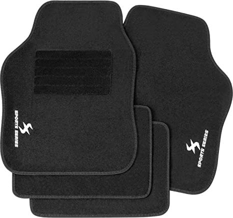 WOLTU Autofußmatten-Set mit 4 Matten universelle Allwetterfußmatten mit Stickerei Autoteppich gegen Wasser rutschfeste Absatzschoner aus Teppichmaterial Schwar