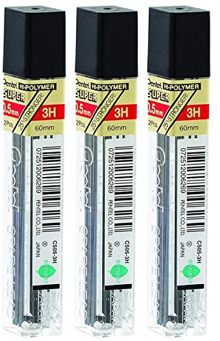 PENTEL Lot de 3 Etuis de 12 mines HI-POLYMER SUPER 0,5 mm 3H