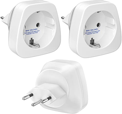 Lot de 3 adaptateurs de Voyage Allemagne vers Suisse (convertisseur de Prise Schuko UE en Type J), Compatible Maldives, Rwanda et Liechtenstein, Couleur Blanc