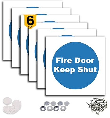 Stcky 6 x Fire Door Safety Rigid Signs Square Includes 3M Double Tape - Fire Door Keep Shut Sign (100mm x 100mm)