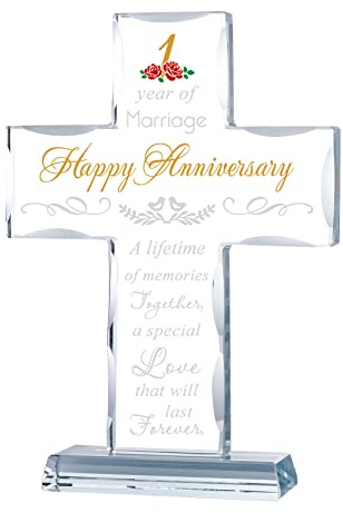 YWHL 1 Jahr Jahrestag Kreuz Geschenke für Frau 1. Hochzeitstag Religiöse Geschenke für Paare Lasergravur Ein Jahr der Ehe Glas Andenken