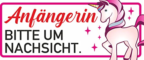 Fahranfänger 2x Anfängerin Bitte um Nachsicht Aufkleber Einhorn größe von 19x7cm Auto Sticker wetterfest Fahrschule Heckscheibenaufkleber FA-1