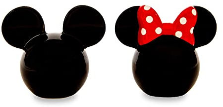 Silver Buffalo Disney Mickey y Minnie Mouse - Juego de 2 saleros y pimenteros de cerámica | Dispensador de especias
