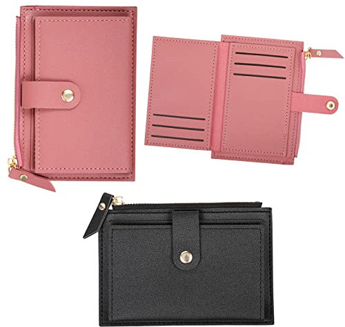 UICCVOKK 2 Stück Mini Kartenetui Mini Geldbörse Portemonnaie Klein, Kleiner Geldbeutel mit Münzfach Geldbeutel Damen Klein Multi Slots PU Leder für Damen Herren Geschenke
