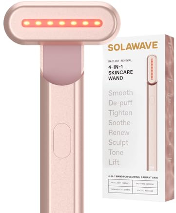Solawave 4-in-1 Red Light Therapy Wand for Face & Neck | Beauty Device with Galvanic Current, Massager & Warmth | Anti-Aging, Wrinkle Reduction, Skin Tightening, Depuffing & Rejuvenation (Rose Gold)