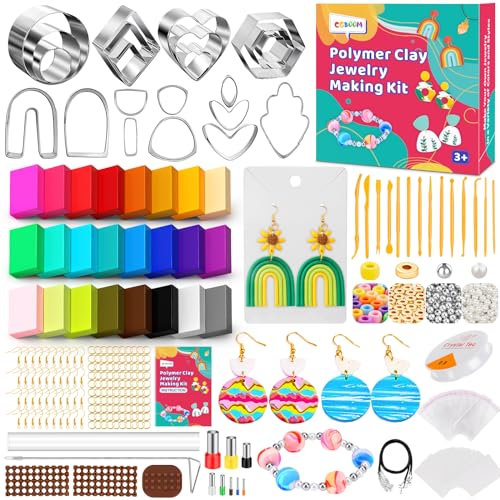 CGBOOM 3 in 1 Polymer Clay Jewelry Making Kits, 527Pcs Craft Kits for Kids Age 6 7 8 9 10 11 12, Earring and Bracelet Making Kit, Gift for Teens and Adults