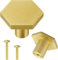 Vandicka 4 Pcs Brushed Brass Knobs and Screws - Gold Cabinet Door Knobs & Drawer Pulls – Hexagon Brass Handles for Kitchen Cupboard Dresser Wardrobe, 35 * 21 mm