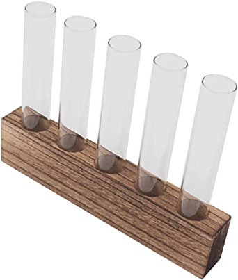 Miokycl Estación de propagación de plantas de vidrio, tubos de propagación de plantas, terrario de plantas de escritorio con soporte de madera, mini tubo de ensayo para decoración del hogar (5 tubos)