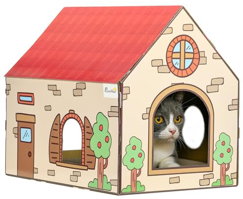 PawHut Cardboard Cat House, Recyclable Corrugate Scratcher for Indoor Cats