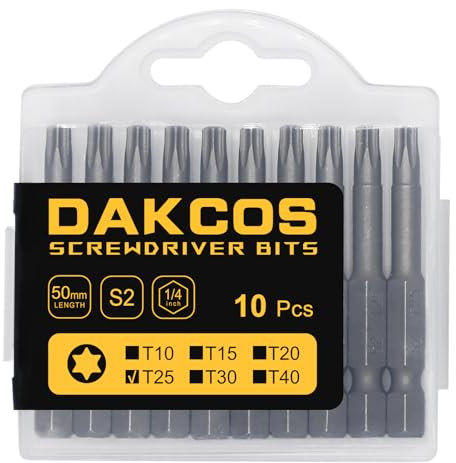 DAKCOS Juego de Puntas de Destornillador Torx de T25 de 10pc, acero S2, 50mm de longitud
