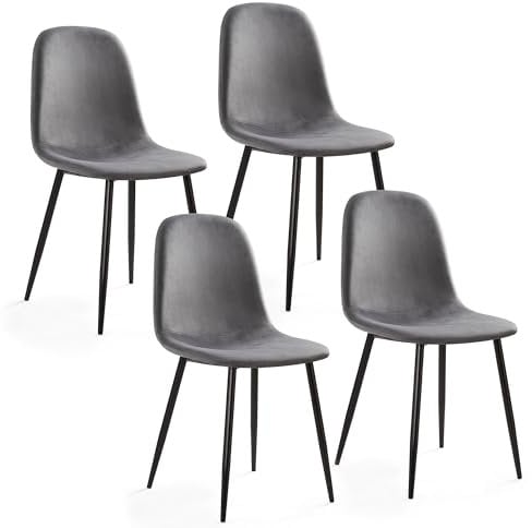 Mondeer Lot de 4 Chaise de Salle à Manger, Velours Chaises de Cuisine avec Assise Rembourrée en Pieds en Métal, Moderne pour Salle à Manger Salon, Gris