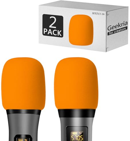 Geekria for Creators Foam Windscreen for 1.6'' Diameter Microphones, Antipop Windshield, Mic Wind Cover, Sponge Foam Filter Compatible with Bietrun WXM09, WXM21 (Orange / 2 Pack)