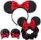 Mouse Ears Headbands With Glitter Sequin Decoration for Birthday Decorations - Black Ears Red Bow Hair Clip for Girls (Red)