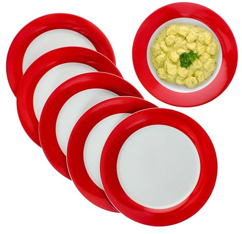 MamboCat 6er Set Variant Rot Speiseteller I farbige Porzellan-Essteller für 6 Personen I bunte große Teller für Hauptmahlzeiten beim Frühstück, Mittag, Kaffee & Abendbrot