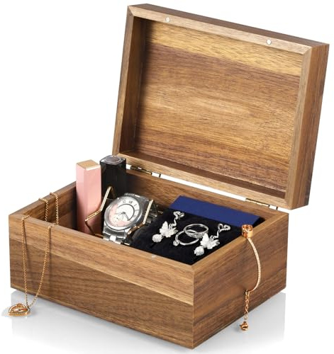 DRASTAR Keepsake Box, Acacia Wood Memory Box with Hinged Lids, Wooden Jewelry Box, Small Storage Box,3x5, 4x6 Decorative Card Box, Bridal Shower Gifts