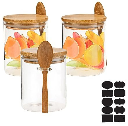 Lot de 3 récipients en verre avec couvercle : boîtes de conservation de 530 ml avec couvercle et cuillère Bocaux de conservation en verre avec couvercle, boîte de rangement avec couvercle hermétique,