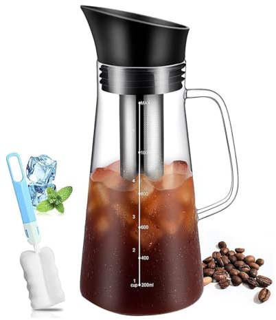 Sujurio Cafetera FríA, Cafetera Helada, Jarra de Té FríA, Vidrio Duradero y Tapa HerméTica, Cafetera de 1,2 L