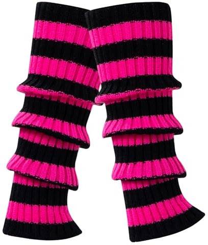Intgoodluckycc Beinstulpen für Damen, niedliche gestrickte Beinwärmer Socken für Tanz, 1 Paar – rosarote und schwarze Streifen, Einheitsgröße