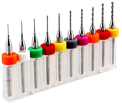 Yuentoen 10 Stück Micro Bohrer Set,0.3mm-1.2 mm,Spiralbohrer PCB Druckplatine Gravierbohrer Bits Set für rauen Stein, Schmuck,CNC, weiche Metalle, Druckschaltung, Gravur (10 Größe, Gemischte Farbe)