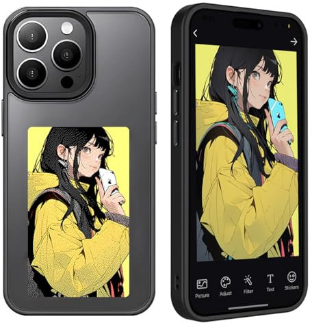Youery Ink Screen Smartphone-Hülle, Kompatibel mit iPhone, von 3,5-Zoll-Bildern auf der Hülle, Custom Image Display AI Cell Phone Case, TPU Rubber DIY Phone Case (Schwarz, iPhone14 Pro Max)