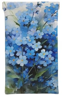 XDVPALNE Aquarell Vergissmeinnicht Blumen, Brillentasche, kratzfeste Brillenhülle, tragbares Brillenetui, Quetschverschluss, Pu-Leder, Sonnenbrillenetui
