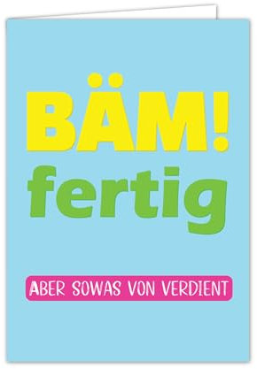 PICTALOO Glückwunschkarte bestandene Prüfung – BÄM fertig – bunte Grußkarte zum Abitur, Ausbildung, Bachelor, Führerschein, Examen, Schulabschluss, witzige Karte zur Gratulation, Geschenk Abi (breit)