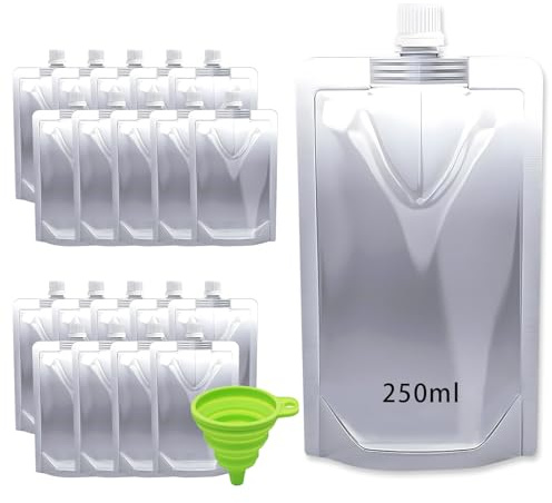 20 sacchetti per bevande da 250 ml per festival, borracce da viaggio con tappi a vite, Sacchetti Portatili per Liquidi buona protezione della luce per alcolici, Succhi di Frutta, Borsa per caffè