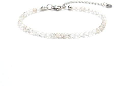 Kim Johanson® Damen Fußkettchen mit echten Natursteinen in Silber I Naturstein Fußkette mit 4mm Edelstein Perlen I Wasserfest | Boho Schmuck für Frauen | Verstellbare Länge | Inkl. Schmuckbeutel