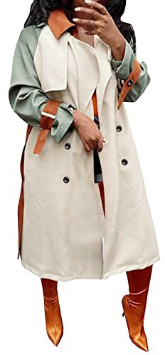 Generisch Damen-Trenchcoat, zweireihig, klassischer Revers, Übermantel, Gürtel, schmale Oberbekleidung, Mantel mit abnehmbarer Kapuze Damen Parka Winter Steppjacke Damen Rot Lack