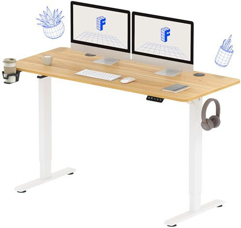 FLEXISPOT Bureau Assis Debout, Plateau de Une Pièce 110x54cm, Bureau Réglable en Hauteur Électrique, Panneau de Contrôle à Fonctions Mémoires, Assemblage Facile(Blanc+ Érable)