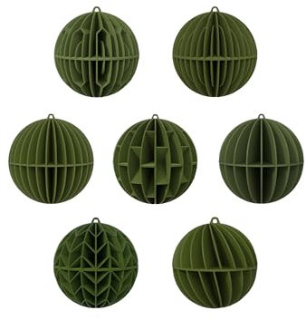 Weihnachtskugeln Set, 7 Stück, Recycelter Kunststoff, Verschiedene Designs (Olivgrün)