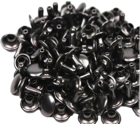 Wambere 100 Sets Leder Nieten Hohlnieten Doppelkappe Ledernieten Flachnieten Runde Doppelseitige Nieten für DIY Handwerk Zubehör Geldbeutel Gürtel Taschen Reperatur Dekoration Kleidung,Schwarz,8x8mm