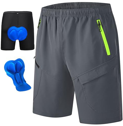 KPSUN Herren Mountainbike-Shorts, gepolstert, leicht, mit LSF 50+ | 6-lagiges 3D-Pad zur Vermeidung von Sattelwunden. 4 Reißverschlusstaschen für Sicherheit. 2-in-1 Baggy-Fahrradhose zum