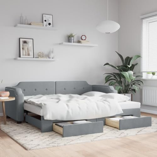 Juroupi Tagesbett Ausziehbar mit Schubladen Hellgrau 90x200 cm Tagesbett Ausziehbar Bett Mit Stauraum Bett Zum Ausziehen Bett Mit Schubladen Stoff - 3197670