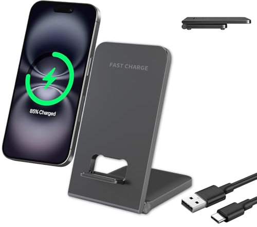 Wireless Charger Faltbare Ständer, 15W Qi Induktive Ladestation Schnelles Kabelloses Handy Ladegerät für iPhone 16 15 14 13 12 11 Samsung Galaxy S25 Ultra S24 S23 S22 S21 S20 Google Pixel 9 Pro 8 7 6
