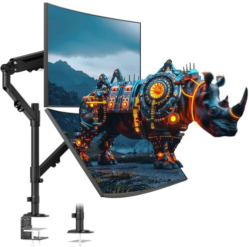 STANDOPIA Supporto per doppio monitor da 17 a 40 pollici, sostiene fino a 12 kg, bracci per monitor per il posizionamento verticale/parallelo, con base a morsetto/gommino, montaggio VESA 75/100 mm