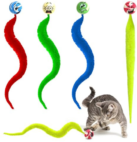 IETWATE 4 Stück Funny Wackel Katzenspielzeug Ball, Interaktives Katzenspielzeug Selbstbeschäftigung, Bunt Katzenball, Hüpf Katzen Ball mit Raupenschwanz, für Alle Altersgruppen