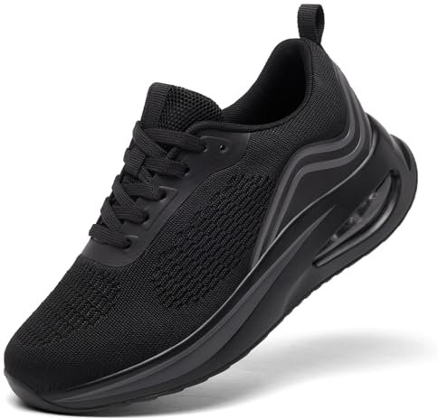 Trainers for Women Black Running Shoes Ladies Arch Support Memory Foam Plantar Fasciitis Orthopedic Shoes Air Cushion Comfort Breathable Non Slip Gym Sneakers All Black UK 7