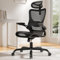 Marsail Bürostuhl Ergonomisch mit Hoher Netzrückenlehne, Adaptiver Lendenwirbelstütze, 2D-Kopfstütze, 3D-Klapparmlehnen, Höhenverstellung und Wippneigung, Schwarz