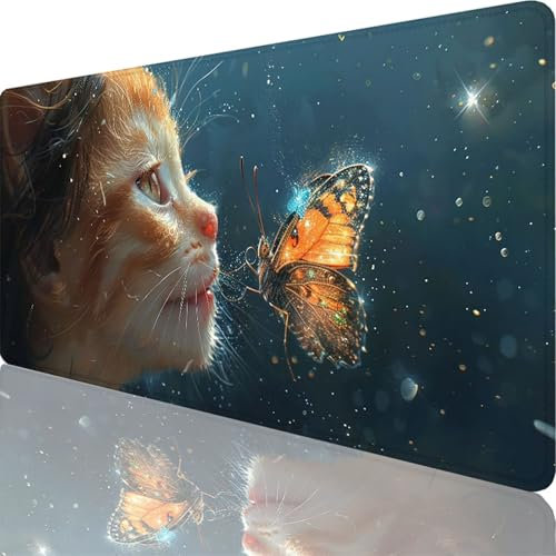 Gaming Mouse Pad Black, Large Mouse Mat 1600x800x3 mm Mousepad Cat Desk Pad with Stitched Edges, Extended XXL Mousepad Waterproof Soft Cloth, Desk Protector Mat for Office Decor, Gifts for Men 65-Yi
