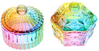 Vaguelly Crystal Color Cups 2PCS Glass Nail Art Liquid Holding Cups Lid for Manicure and Nail Art Accessories