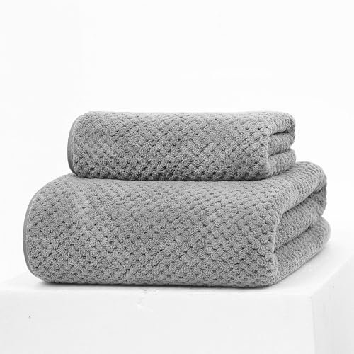 Cotton Market Handtücher und Badetuch Set - Mikrofaser Badehandtuch Groß - Duschtuch 70x140 und Duschhandtuch 35x75 cm - Bath Towel Set - Hellgrau