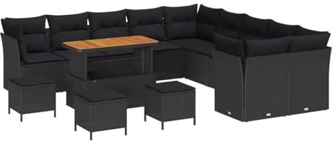 vidaXL Garten-Sofa-Set mit Kissen 14 pcs Schwarz 110 x 55 x 71 cm, Garten und Terrasse, modernes Outdoor-Möbelset, UV-beständige Materialien, abnehmbare Kissen, Sofa zum Entspannen