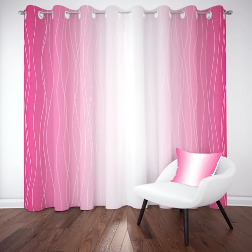 Rosa Gradient Vorhange Blickdicht 2er Set, Minimalistisch Farbverlauf Gardinen mit Ösen Curtain Wellenlinien Gestreift Verdunklungsvorhänge 175 cm Lang 70 Breit Thermovorhang Wohnzimmer Schlafzimmer