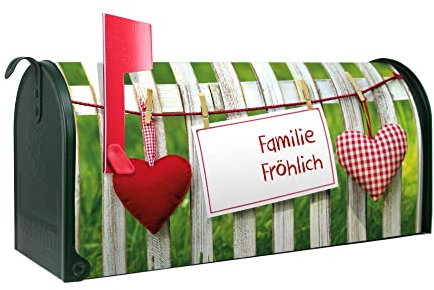 banjado® Amerikanischer Briefkasten - US Mailbox/Letterbox mit Motiv WT Gartenzaun 51x22x17cm - Postkasten Stahl aus Amerika – Briefkasten amerikanisch grün pulverbeschichtet
