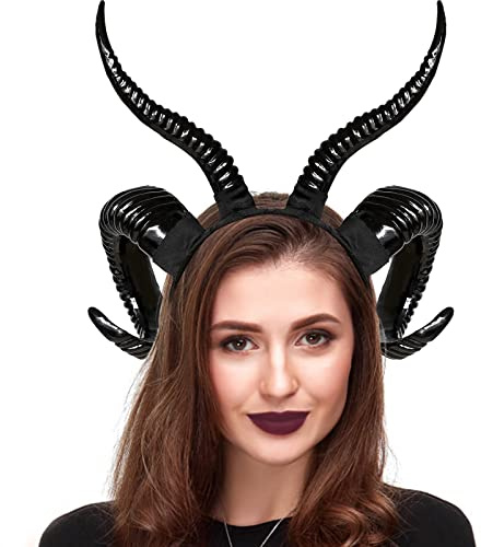 Tanganan Königin Hörner Halloween Kostüm Teufel Hörners, Gothic Schaf Horn Stirnband Schwarze Teufelshörner Kostüm Teufel Dämonenhörner Maleficent Hörner Stirnband für Halloween Damen (B)